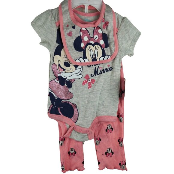 NWT Disney Baby Minnie Mouse 3-Piece Set: Pants‎ & Bib Size 3/6M - Picture 1 of 5